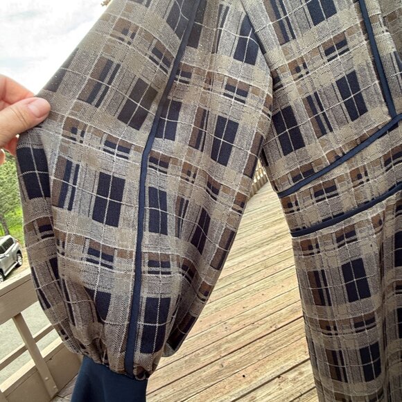 NWT Clane Checked Piping Long Sleeve Maxi Dress - Picture 13 of 16